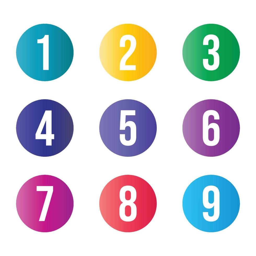 conjunto de números de viñetas del uno al nueve en formas degradadas vector