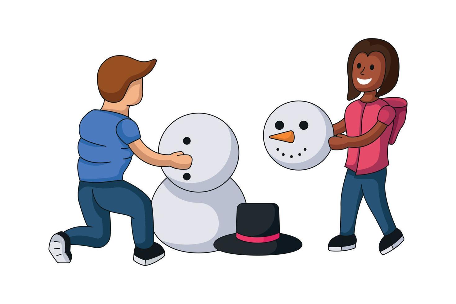 Kids Building Snowman vector