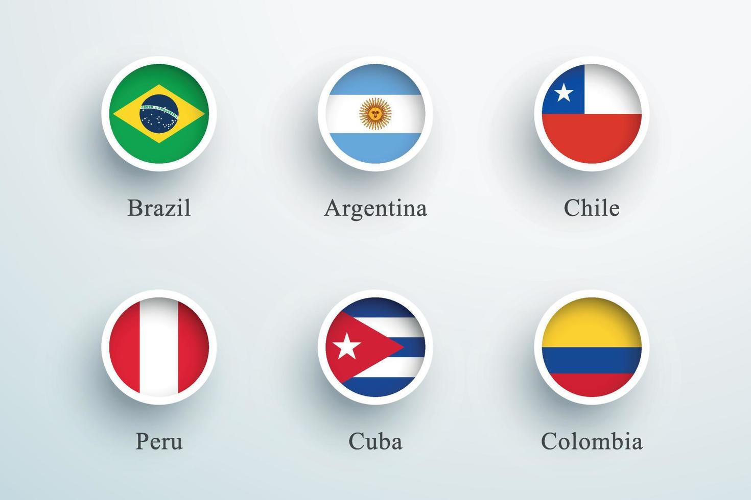 South America Flag Set Round 3d Button Circle Icons vector