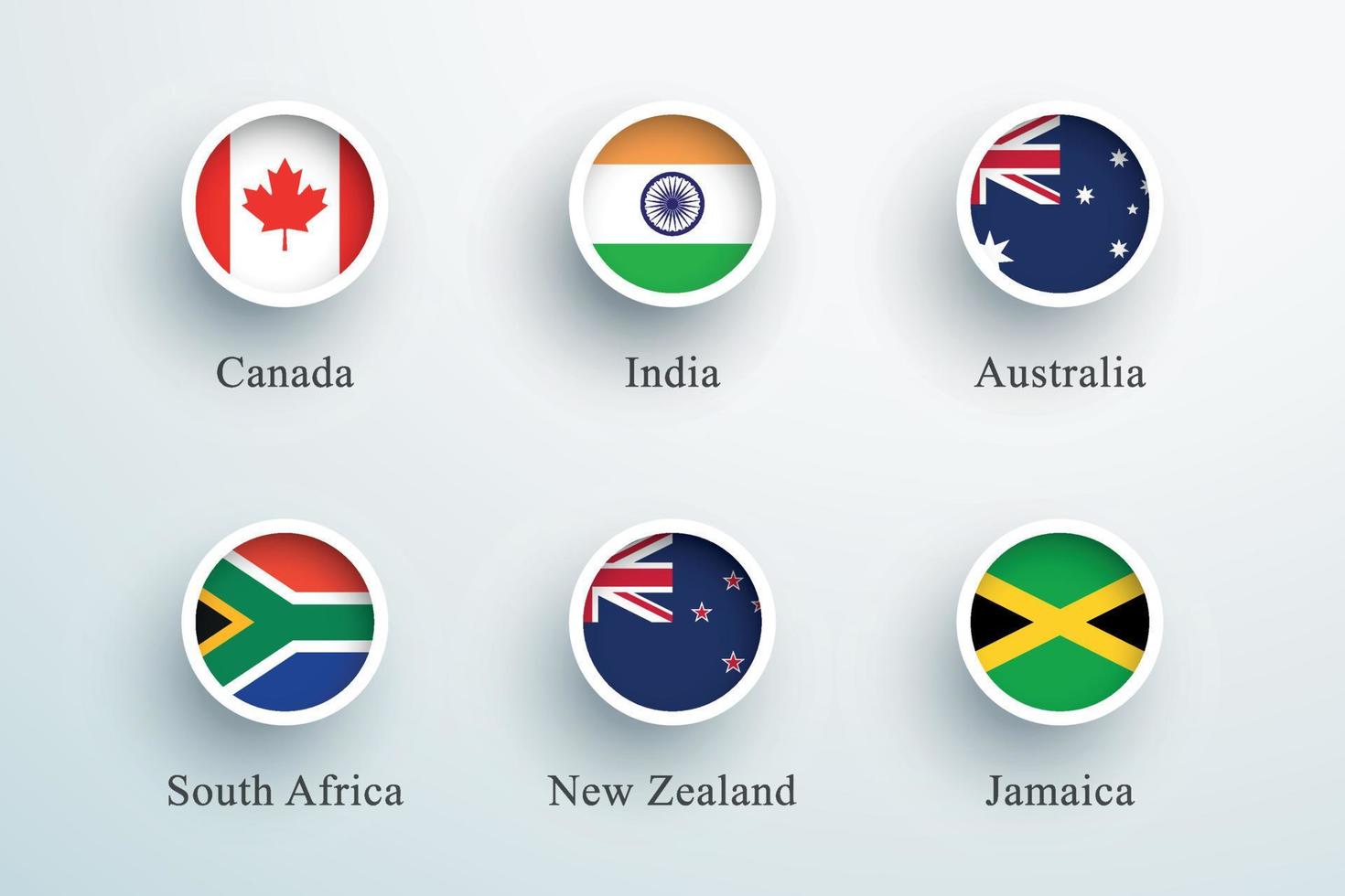 la bandera de las naciones de la commonwealth establece iconos de círculo de botón redondo 3d vector