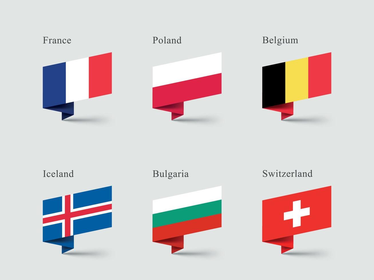 francia bélgica suiza banderas 3d formas de cinta doblada vector
