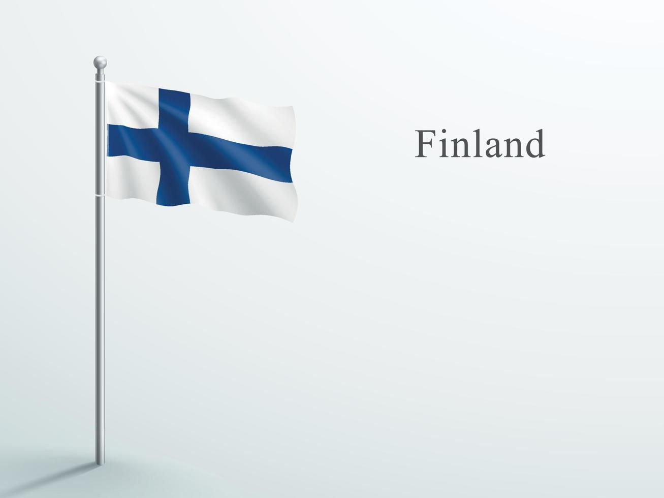 elemento 3d de la bandera de finlandia ondeando en un asta de bandera de acero vector