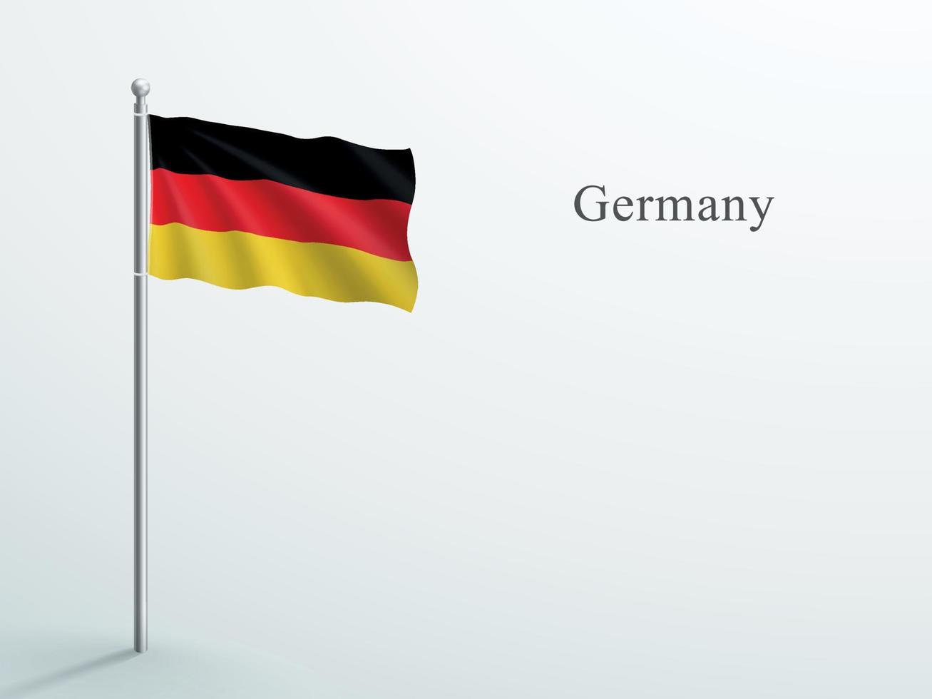 elemento 3d de la bandera de alemania ondeando en un asta de bandera de acero vector
