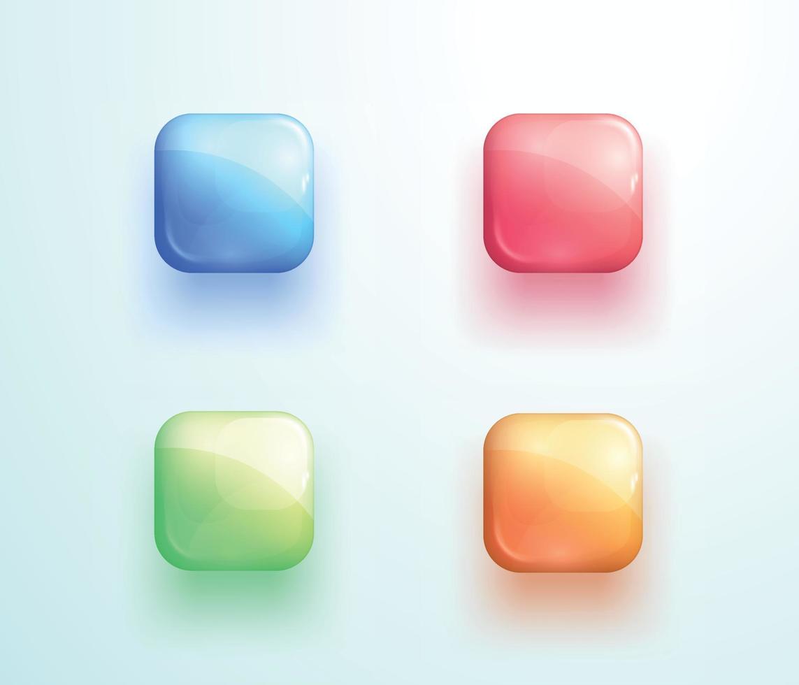 Glossy Square Button Shape Icon Vector Elements Set