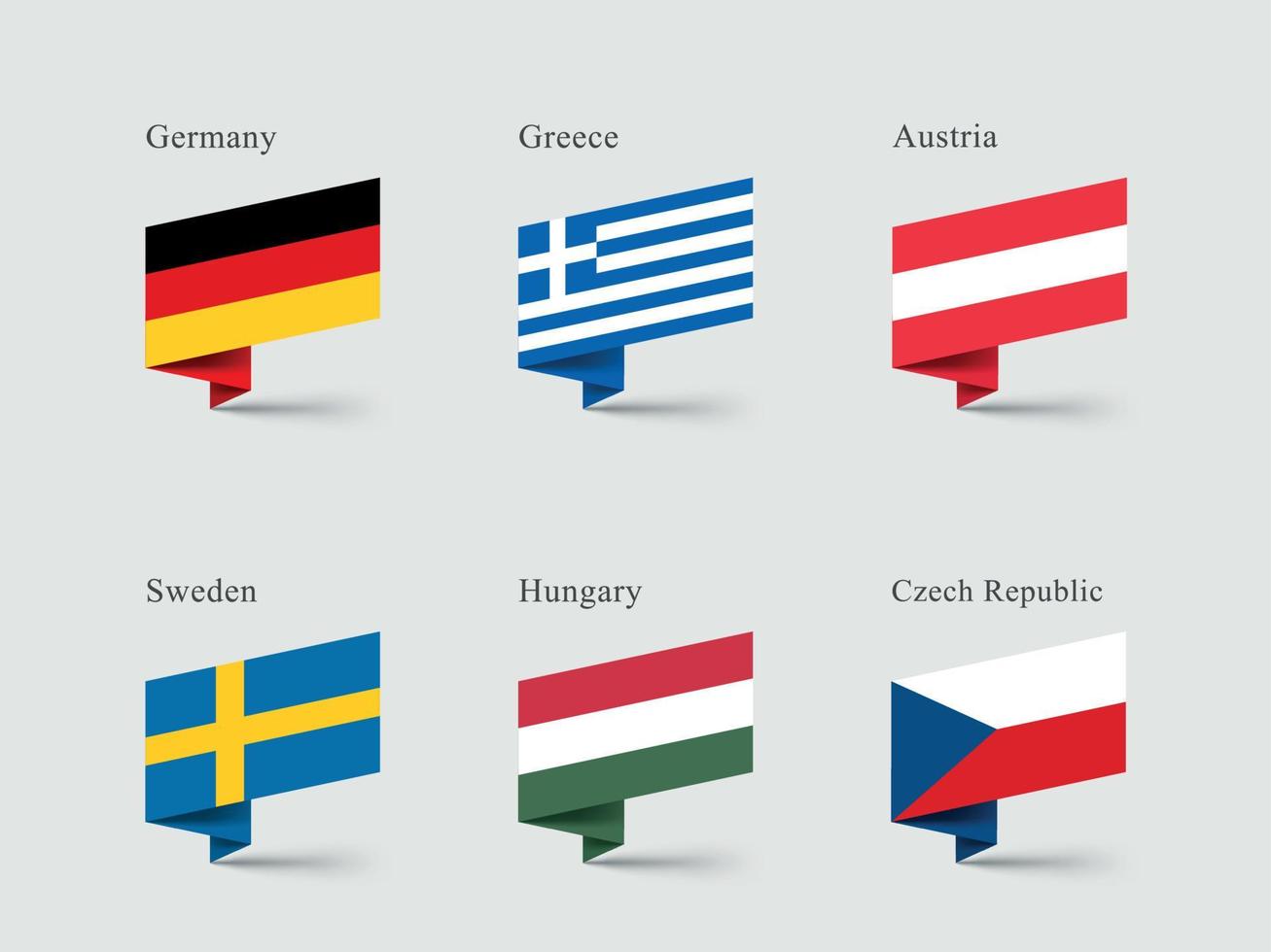 alemania grecia austria banderas 3d formas de cinta doblada vector