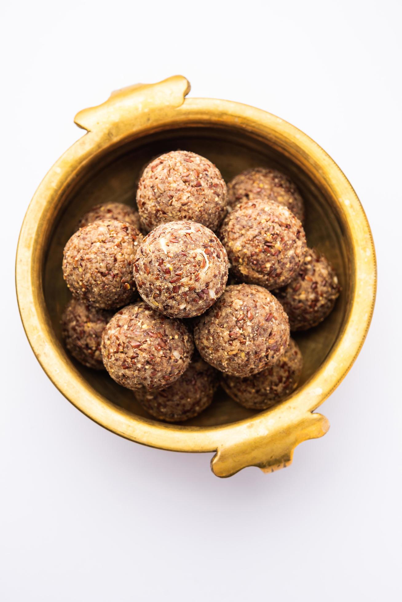 Alsi pinni laddu or flax seed laddo or healthy jawas ladoo are delicious Indian sweet energy
