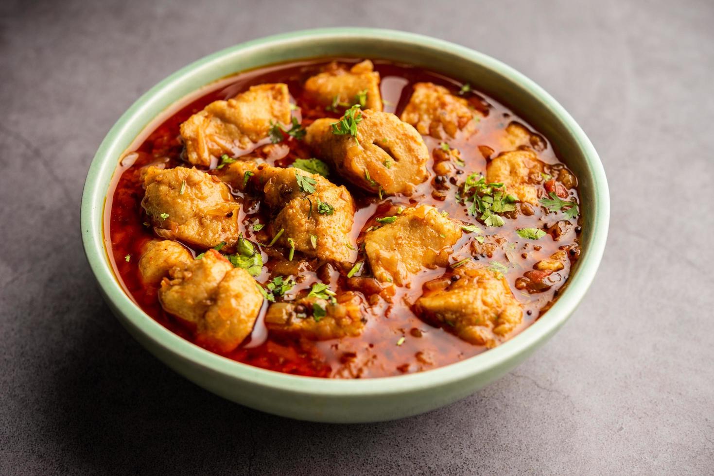 Punjabi soya chaap gravy or dhaba style soya chap masala sabzi served