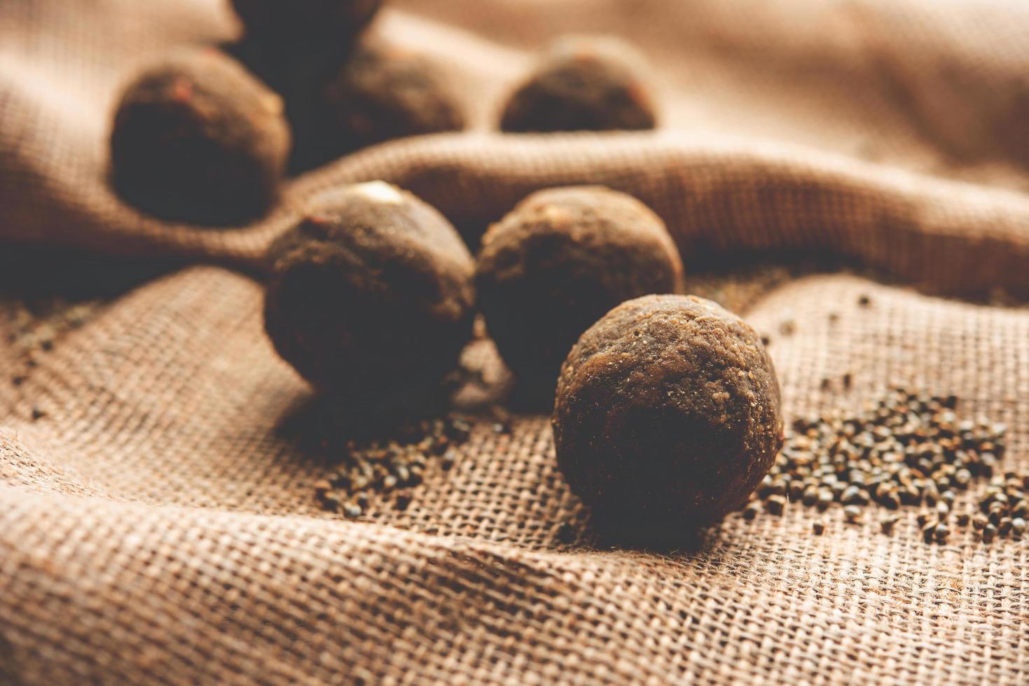 Bajra Atta Ladoo or kuler laddoo - Millet Flour Laddu, a popular winter sweet snack food from India photo