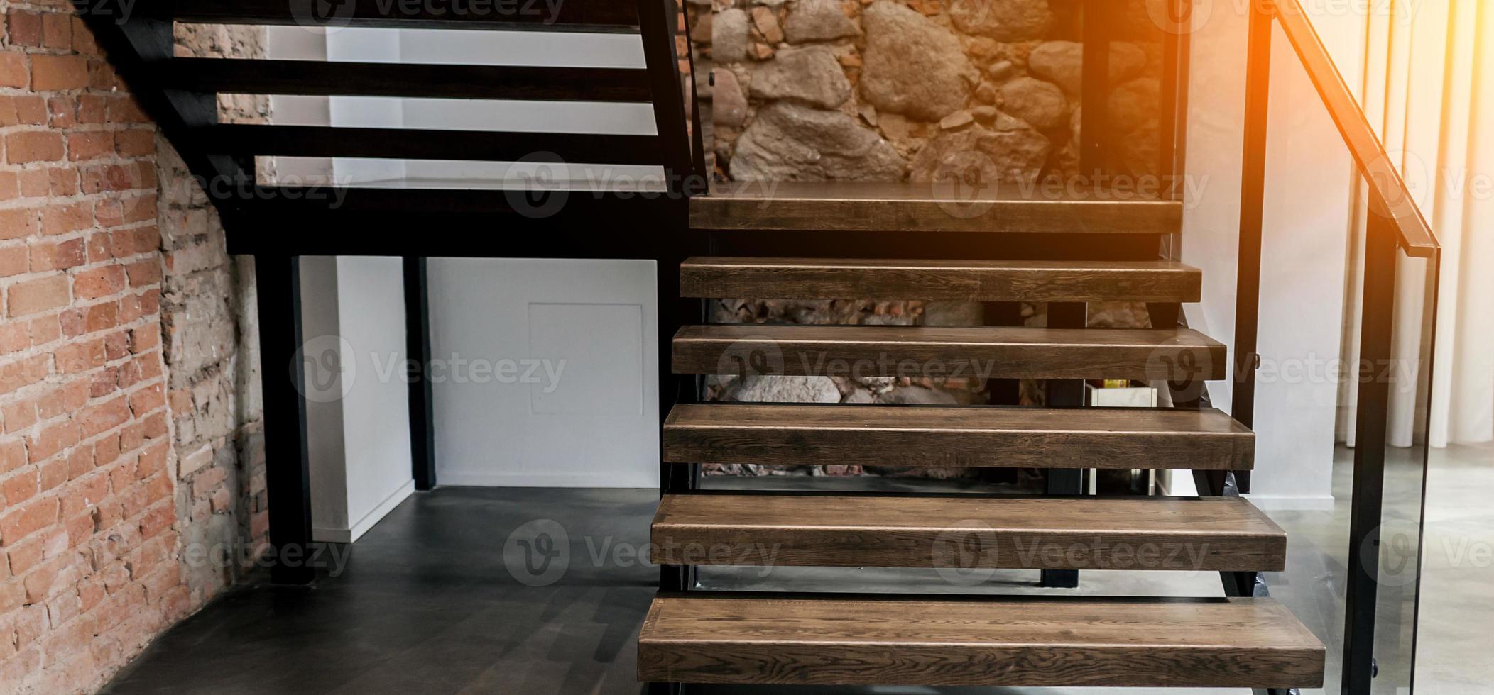 Modern wooden stairs photo