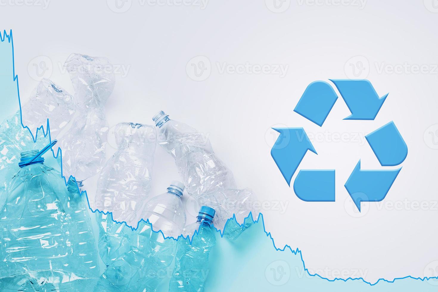 Falling diagram representing plastic usage level and recycling symbol photo