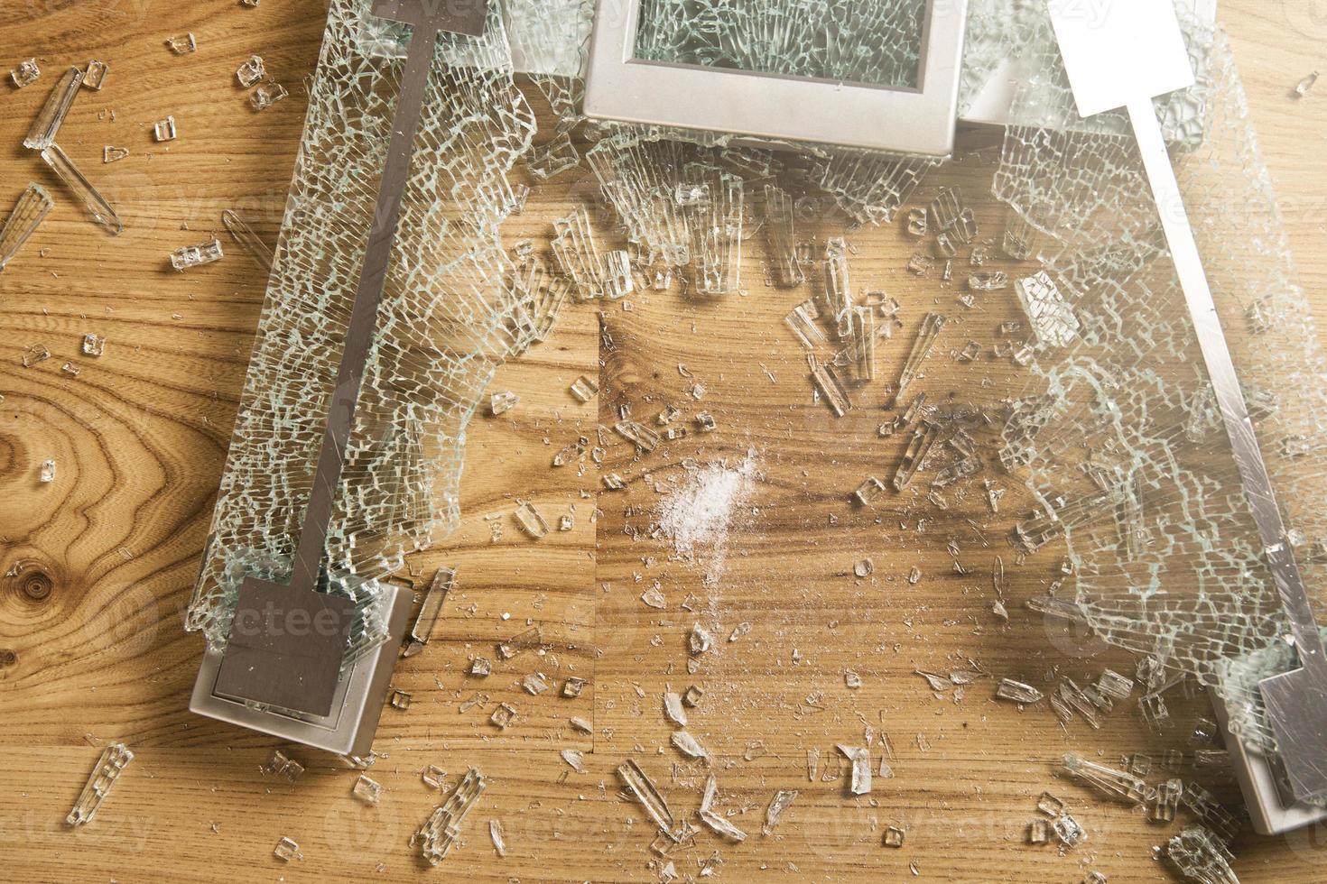 Overweight concept. Cracked glass weighing scale photo