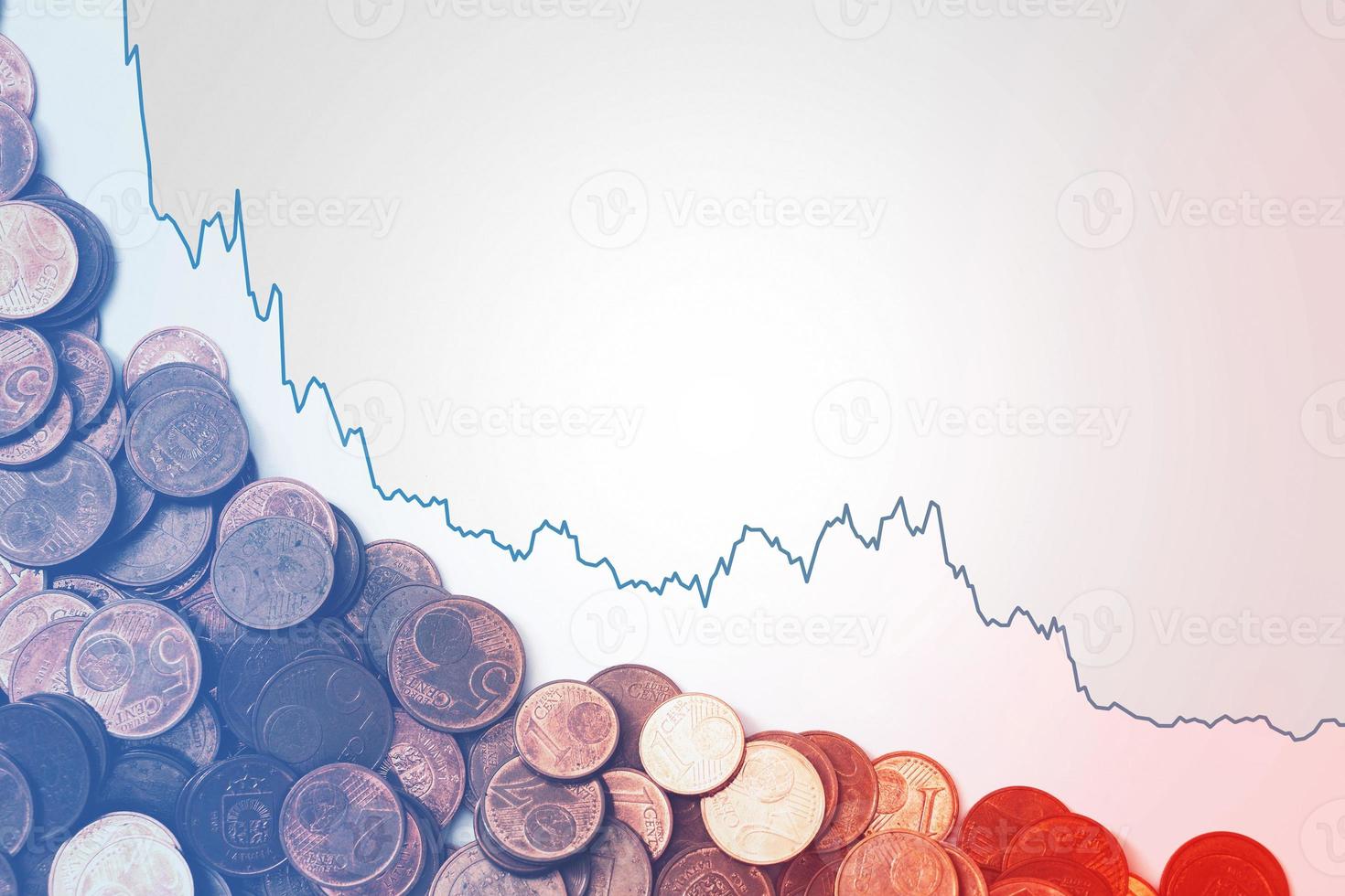 Background with  falling sparkline chart and euro coins photo