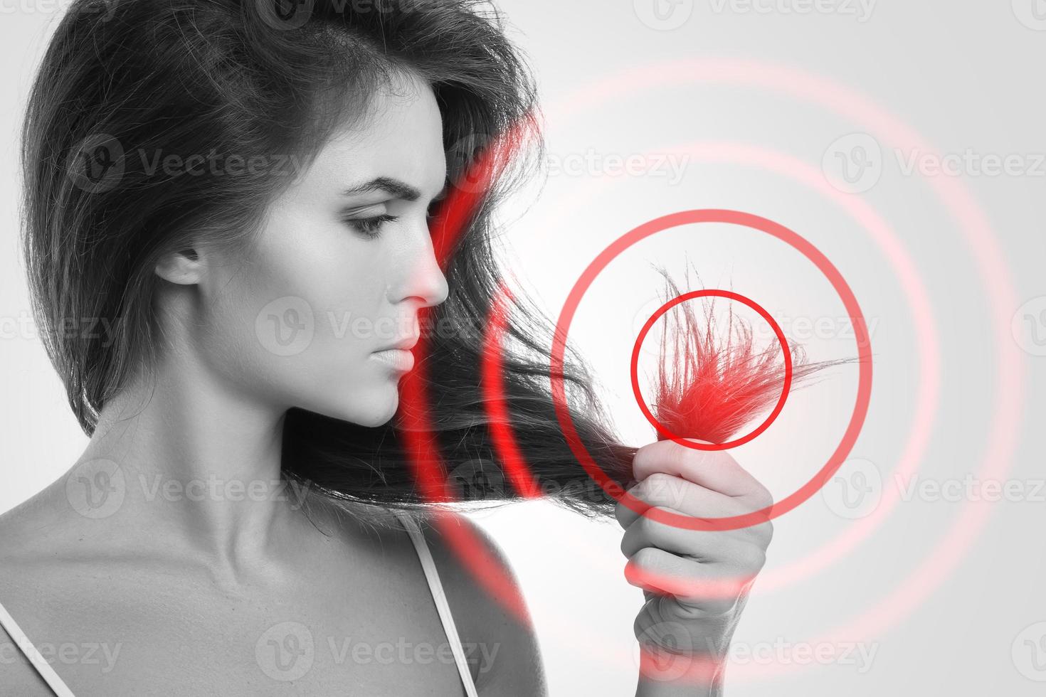 Bad hair condition indicate nutrition and health issues photo