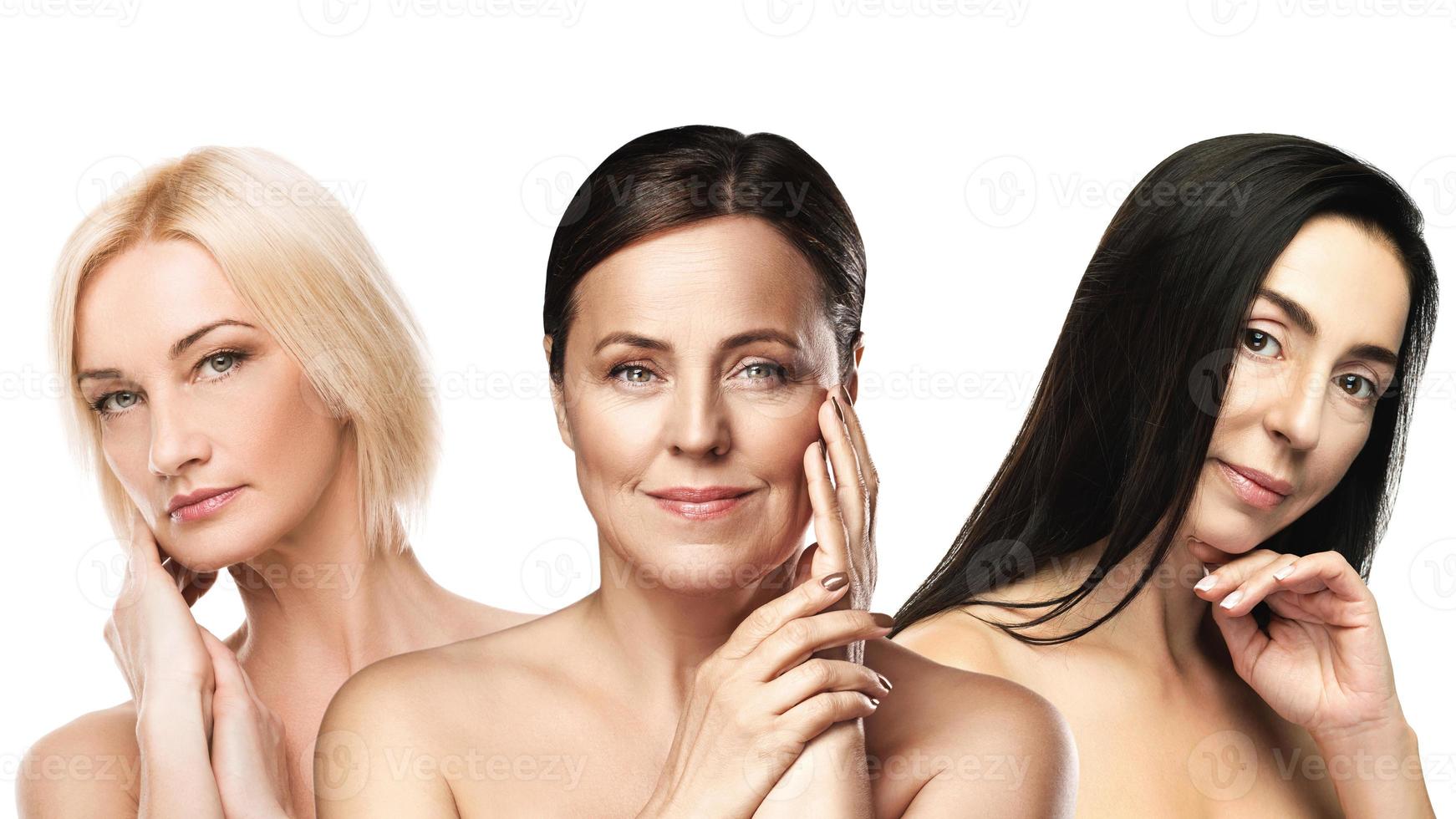 Group of good looking middle aged women with wrinkled skin photo