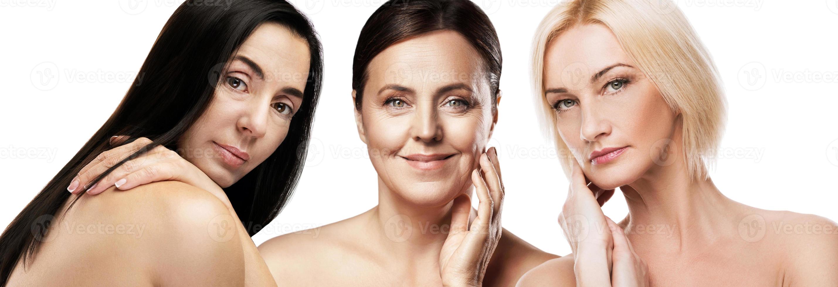 Group of good looking middle aged women with wrinkled skin photo