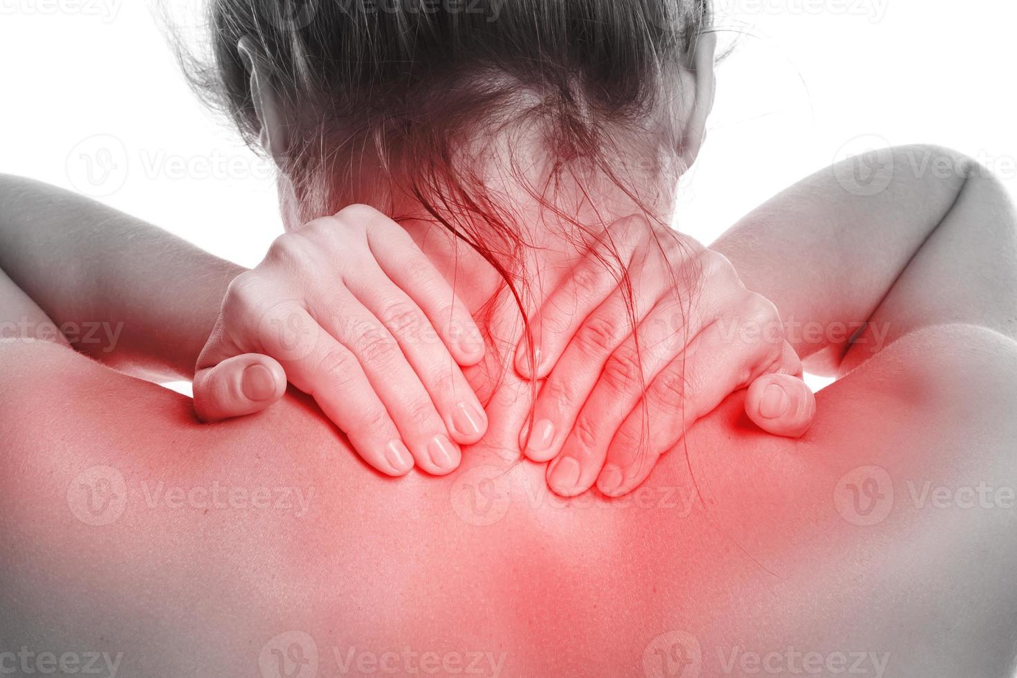 mujer con fuente de dolor en la espalda foto