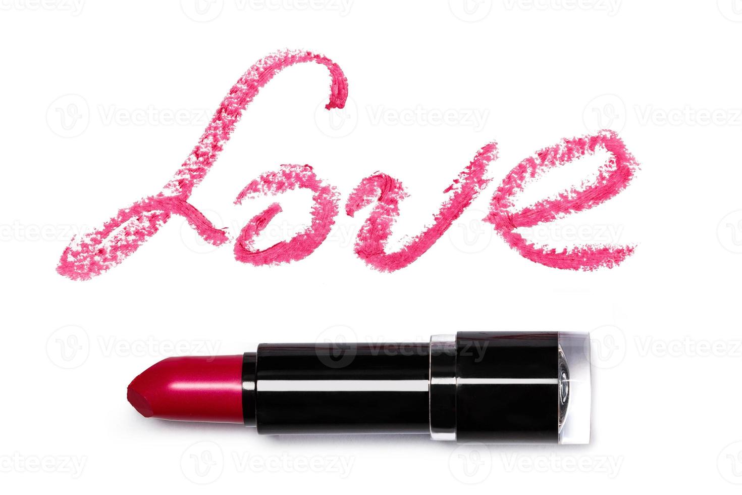 Pink lipstick with lattering LOVE photo