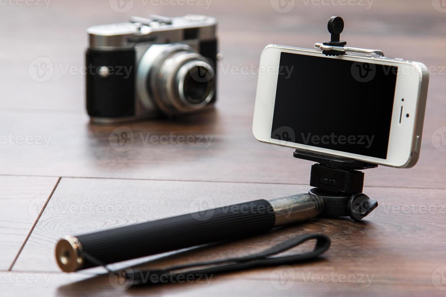 Selfie stick and smart phone photo