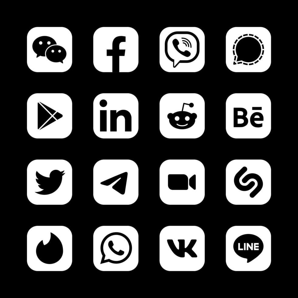 Set of black and white social media icons vector