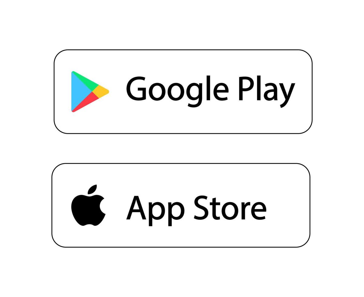 Google Play, Apple Store logo, icon, button. vector
