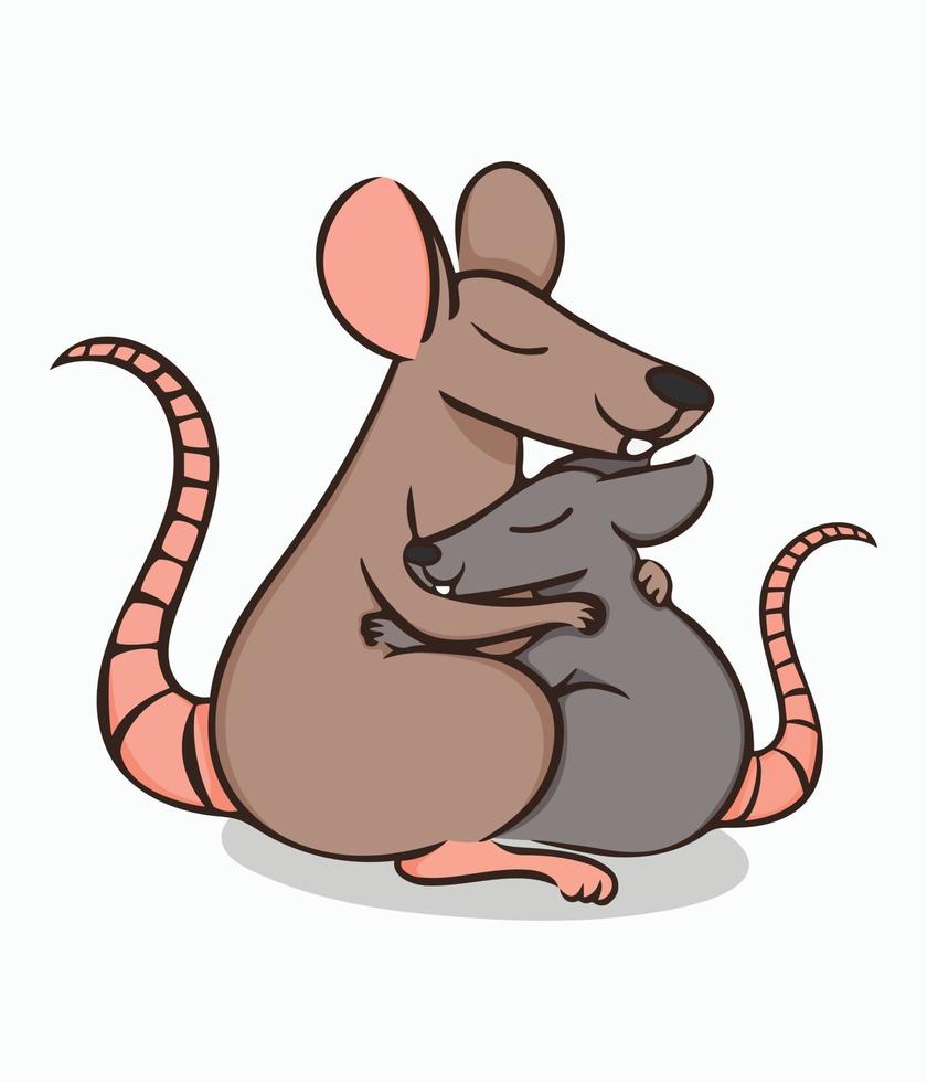 Cute rats hugging. Gray and brown mouse. Vector illustration isolated on white background. Design element concept for brochure posters menu posters cover websites