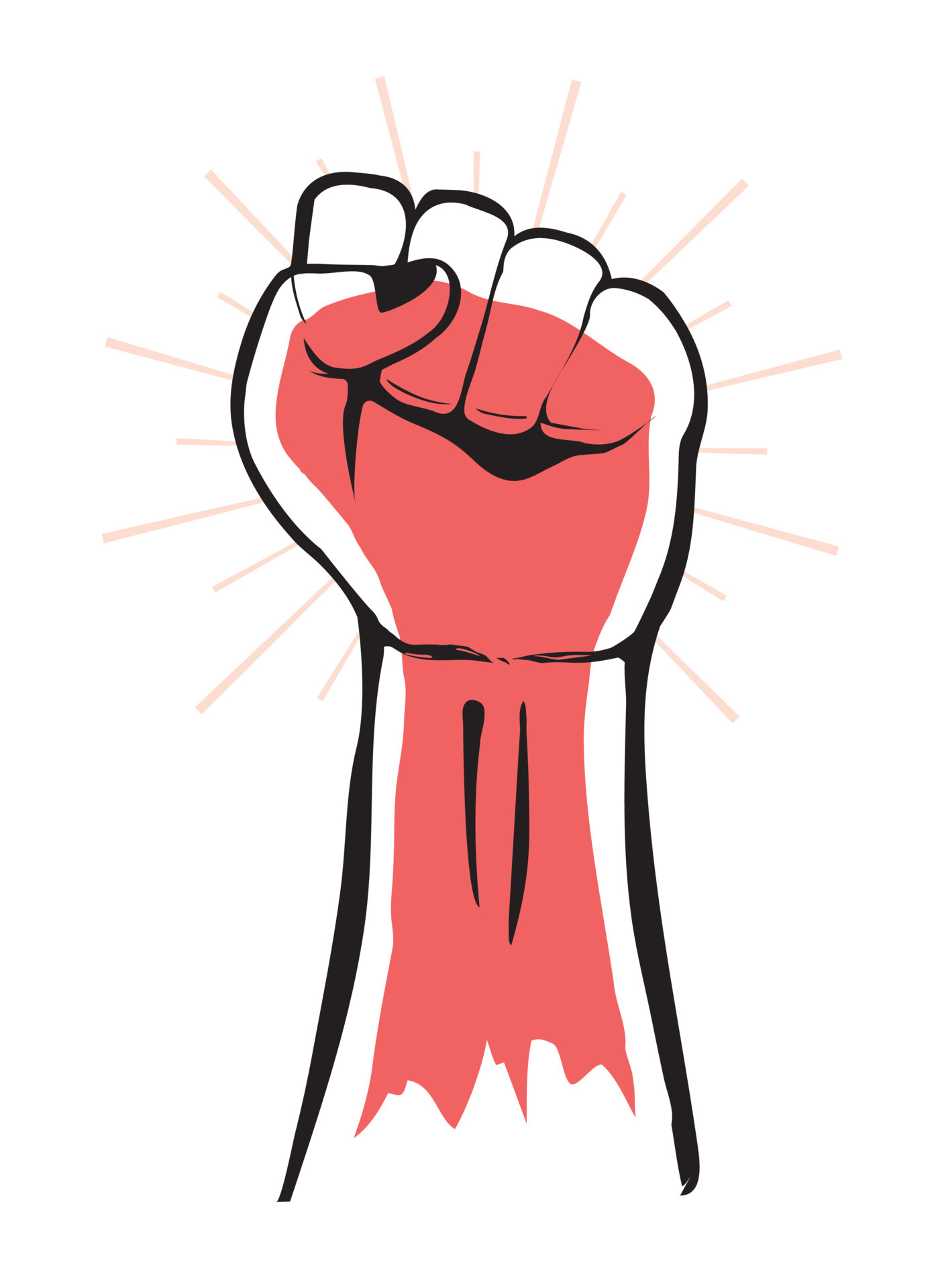 Raised Fist on White Background, Freedom Sign and Protest Symbol