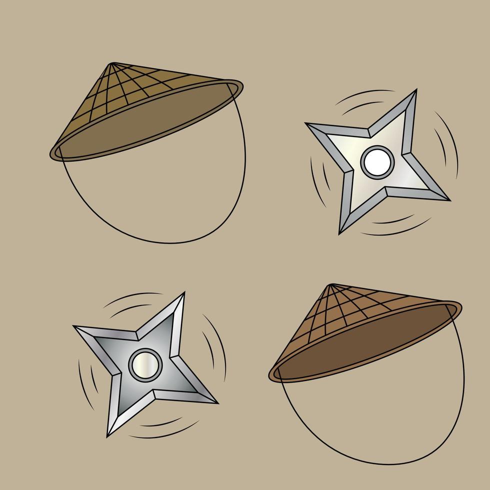 sombrero ninja y shuriken, ninja shuriken, sombrero ninja, shuriken vector