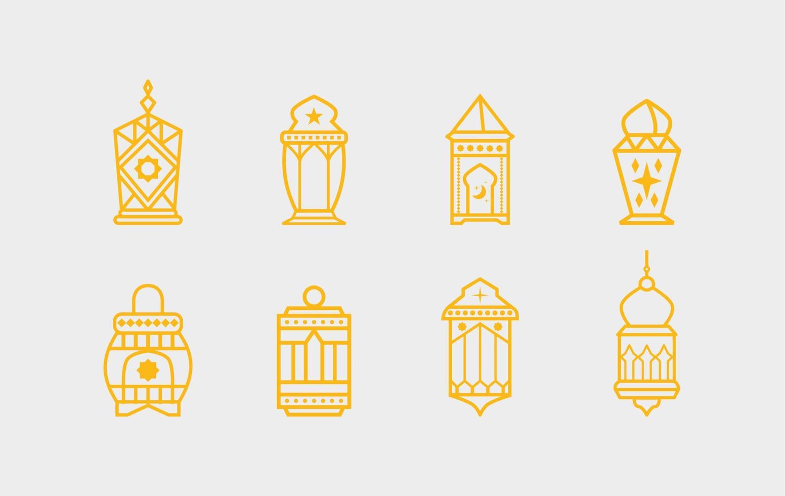 Arabic decorative lamps collection. Ramadan gold lantern icon. vector