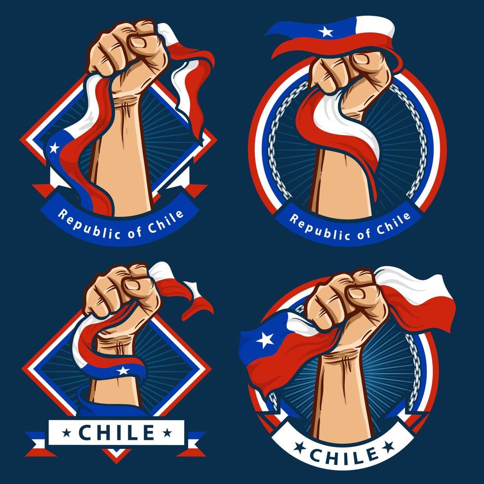 puño, manos, con, chile, bandera, ilustración vector