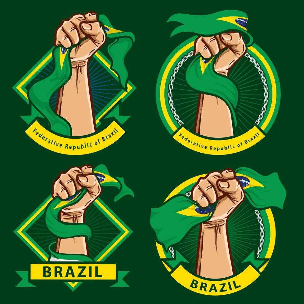 puño, manos, con, brasil, bandera, ilustración vector