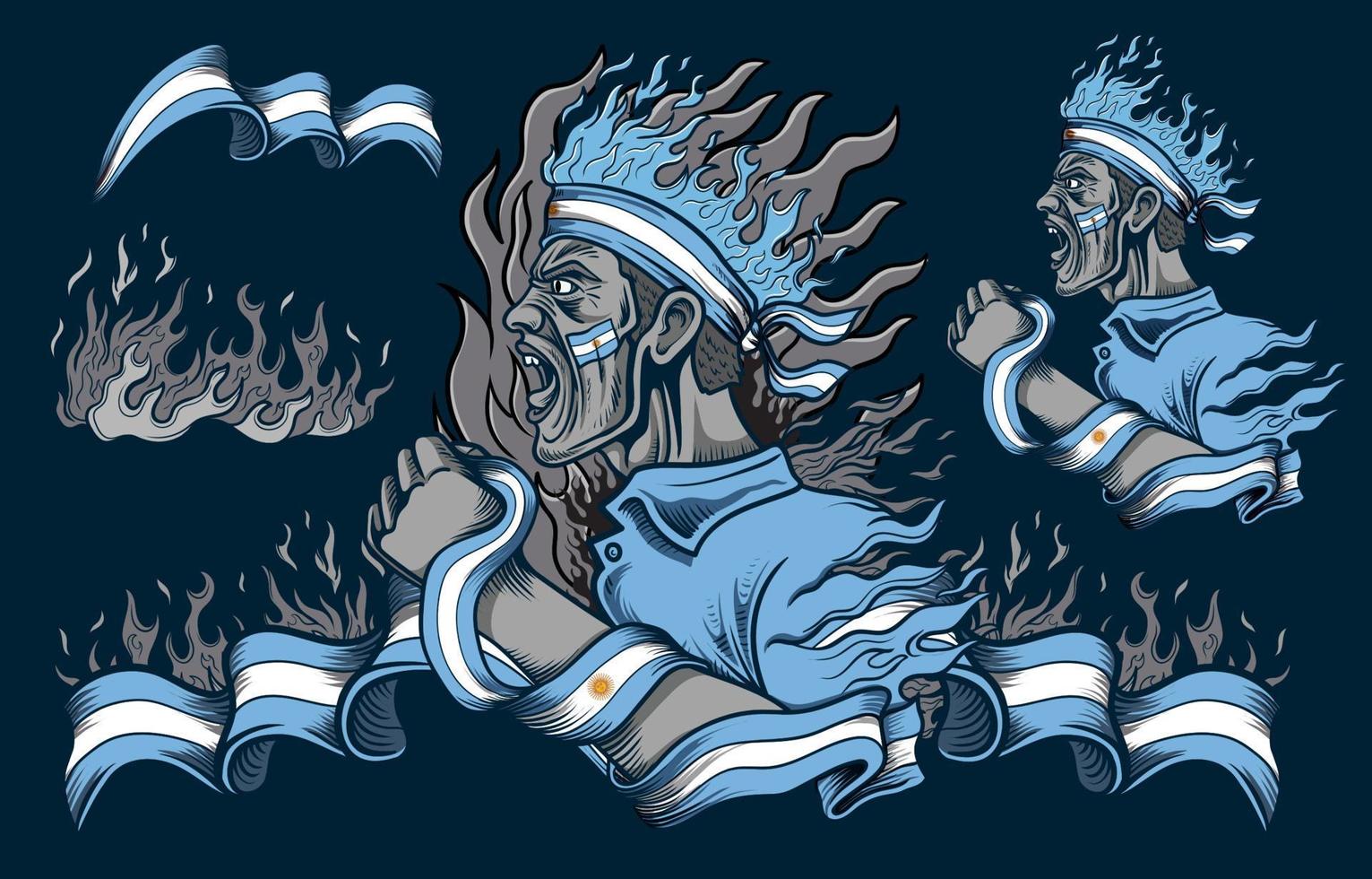 Argentina Flag and Fire Elements with People Screaming vector