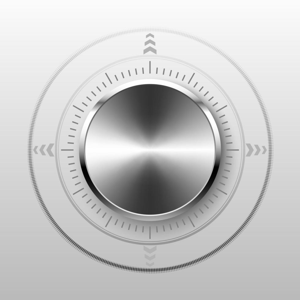 Dial knob level technology settings or sound control music silver metal button on gray background vector