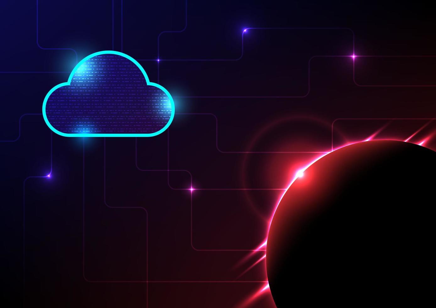 Abstract vector Hi-tech cloud connection technology and planet with flare vector  background. Cloud computing, big data and futuristic business network  concept