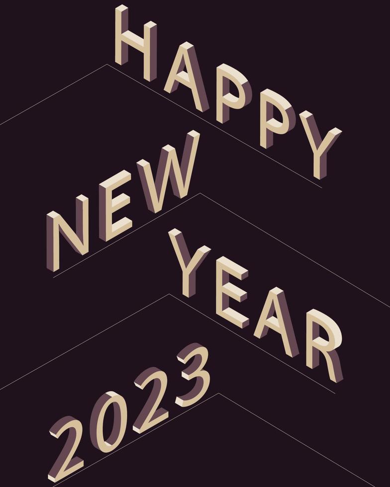 feliz año nuevo 2023 tarjeta postal isométrica 3d, texto dorado, vector pro