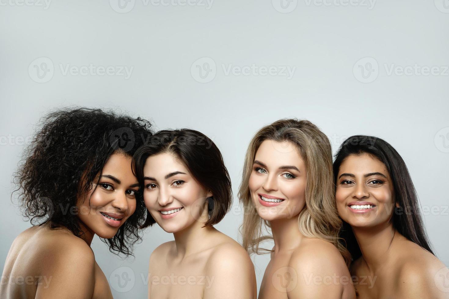 Multi-ethnic beauty and friendship. Group of beautdifferent ethnicity women. photo