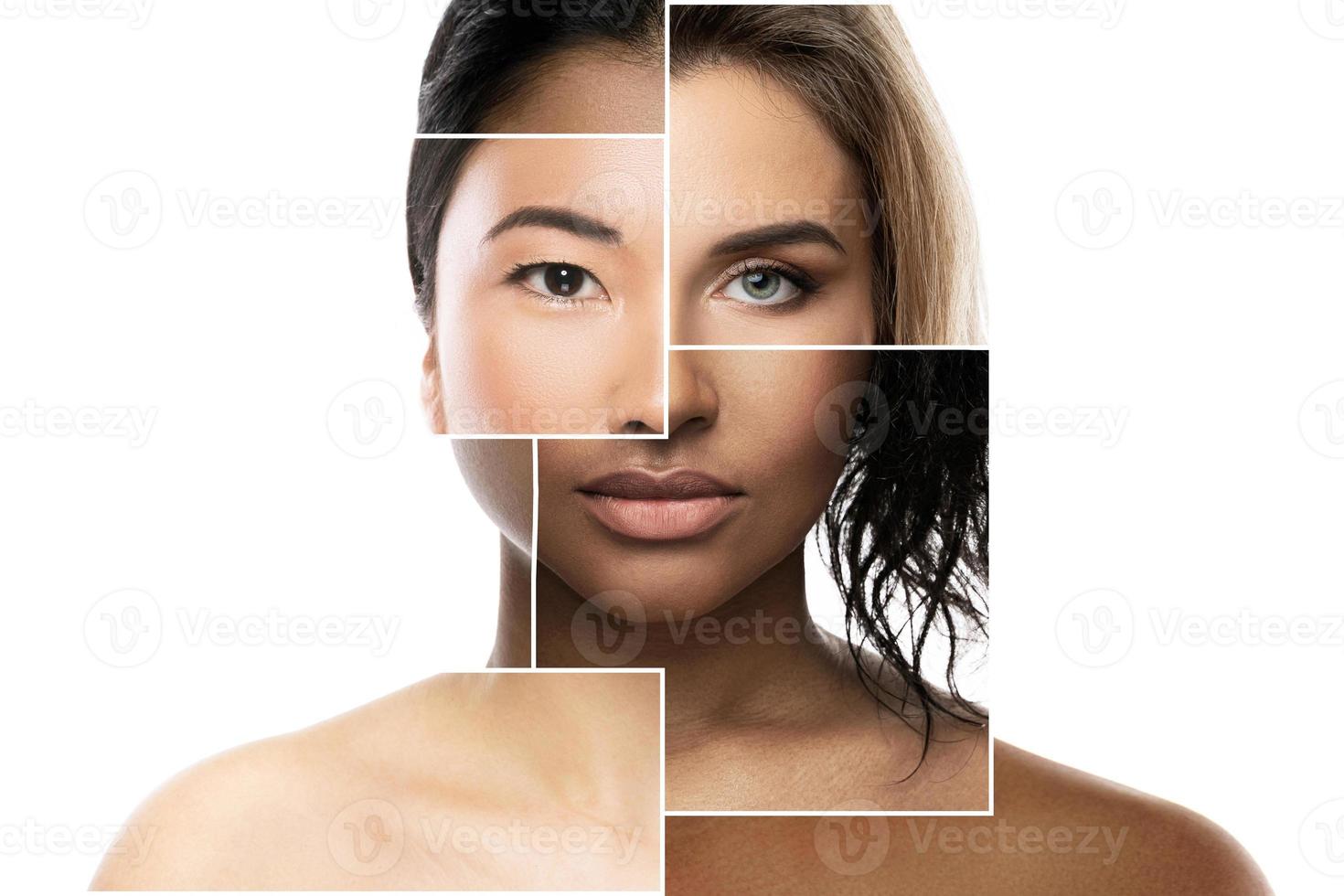 Face parts of different ethnicity women photo