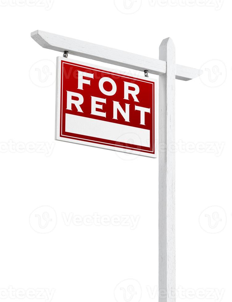 Left Facing For Rent Real Estate Sign Isolated on a White Background. photo