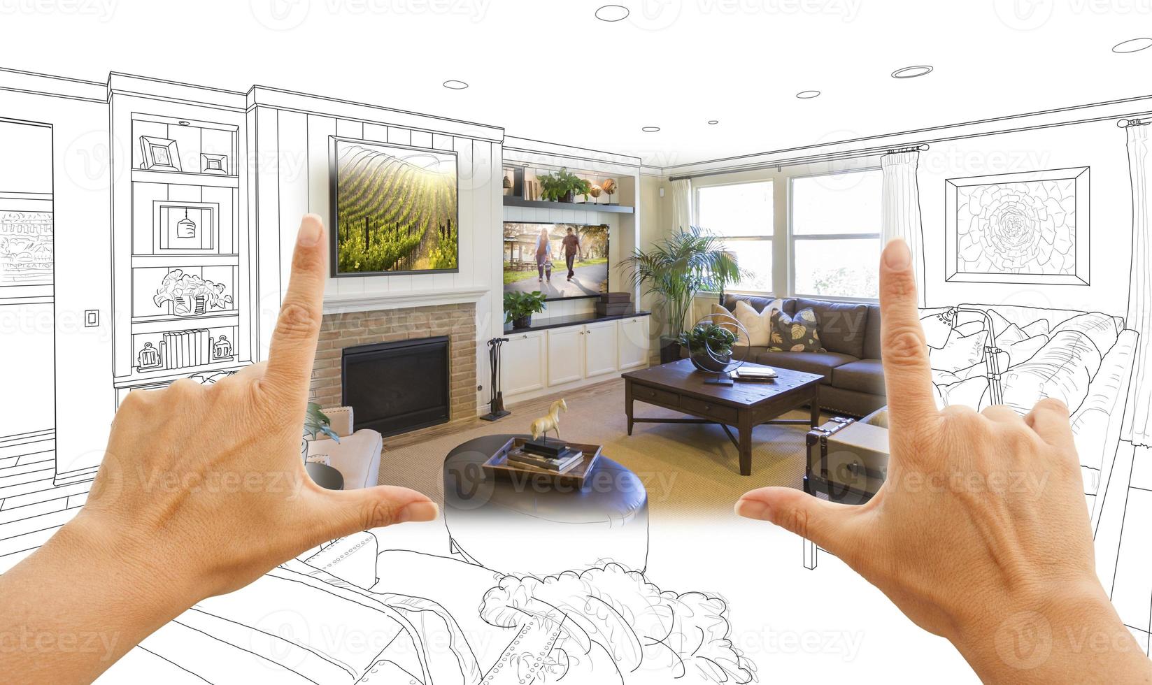 Hands Framing Custom Living Room Drawing Photograph Combination photo