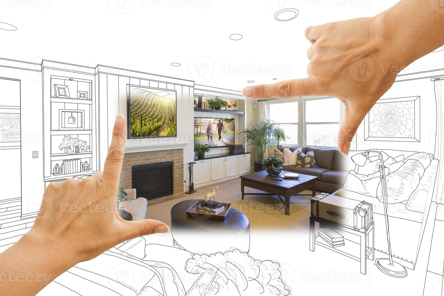 Hands Framing Custom Living Room Drawing Photograph Combination photo