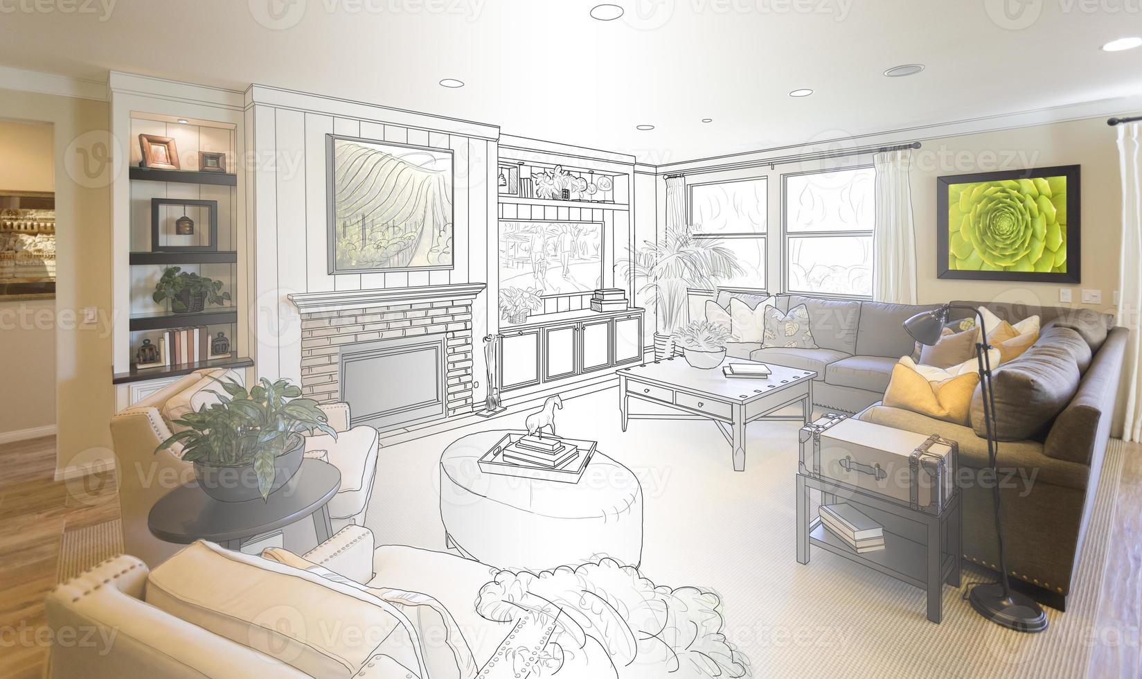 Living Room Drawing Gradation Into Photograph photo