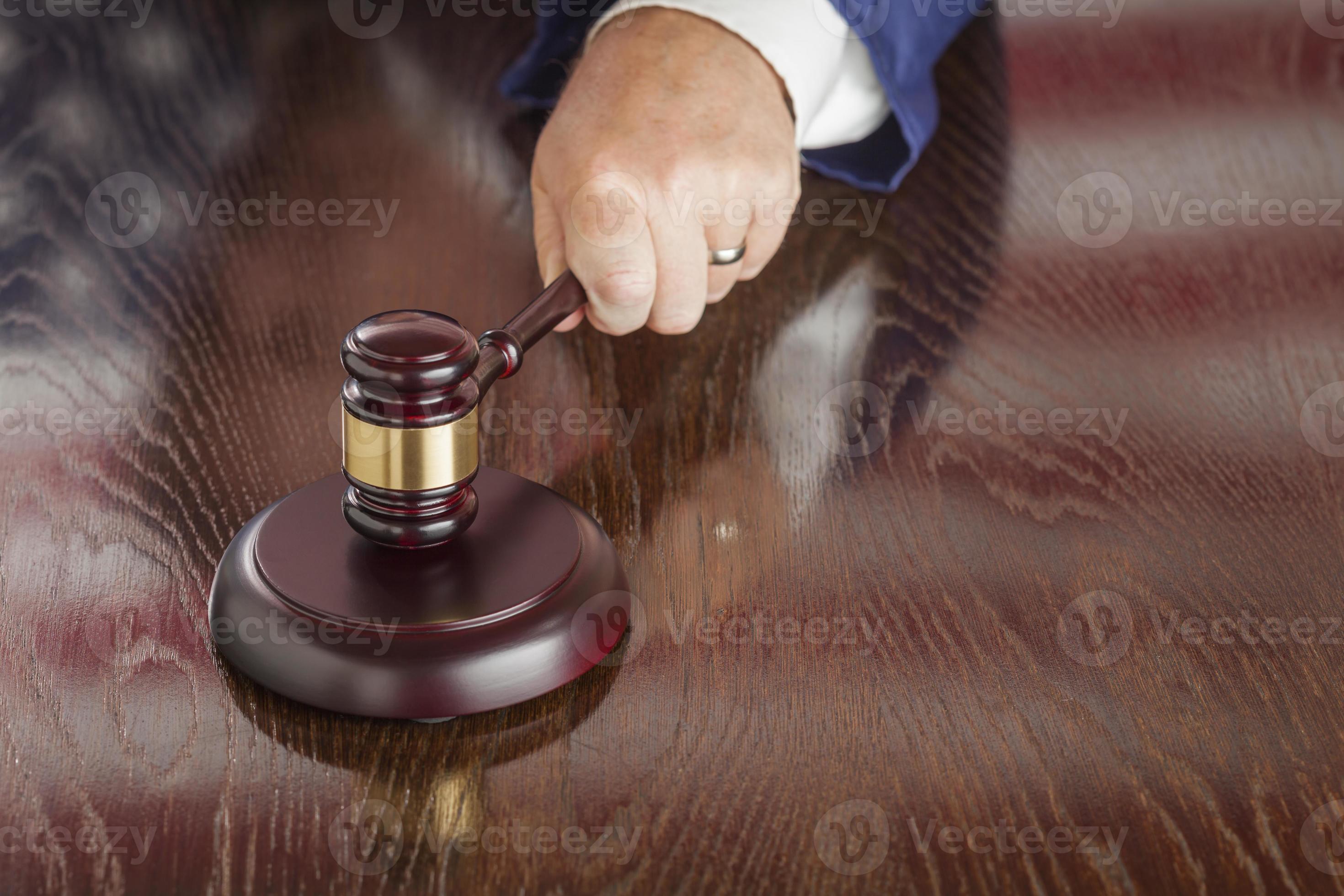 Judge Slams Gavel and American Flag Table Reflection 16293249 Stock