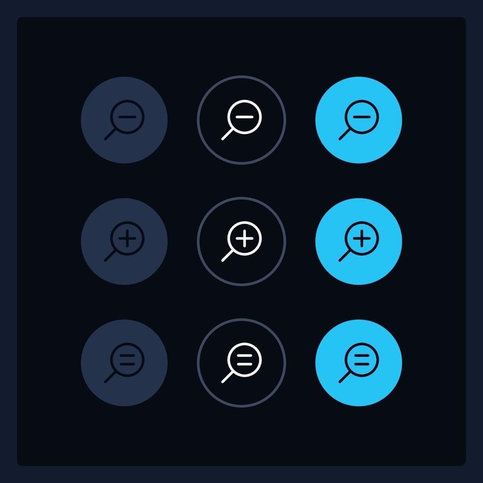 Zoom UI elements kit. Image viewing size buttons isolated vector