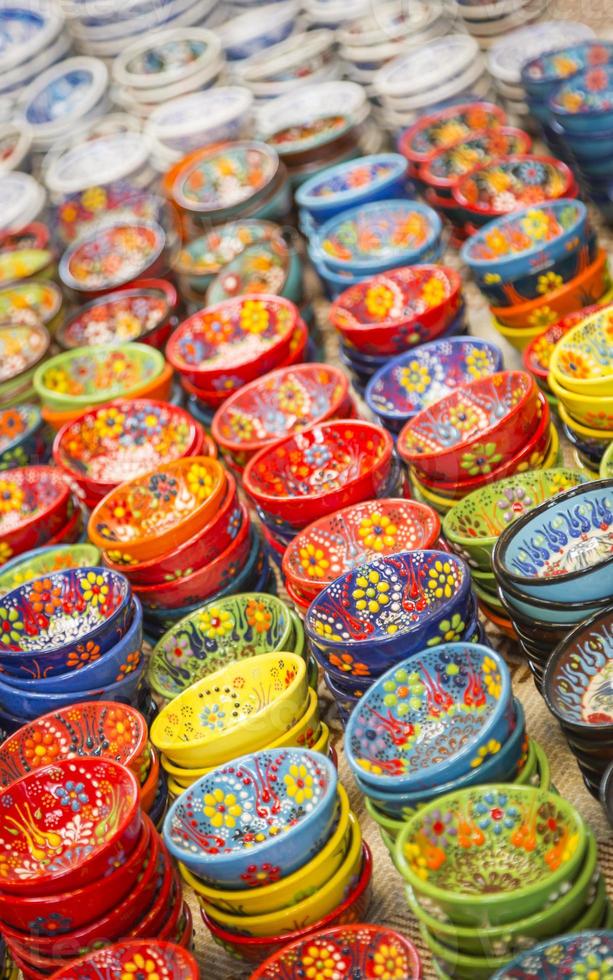 Hand Painted Turkish Bowls on Table at the Market photo