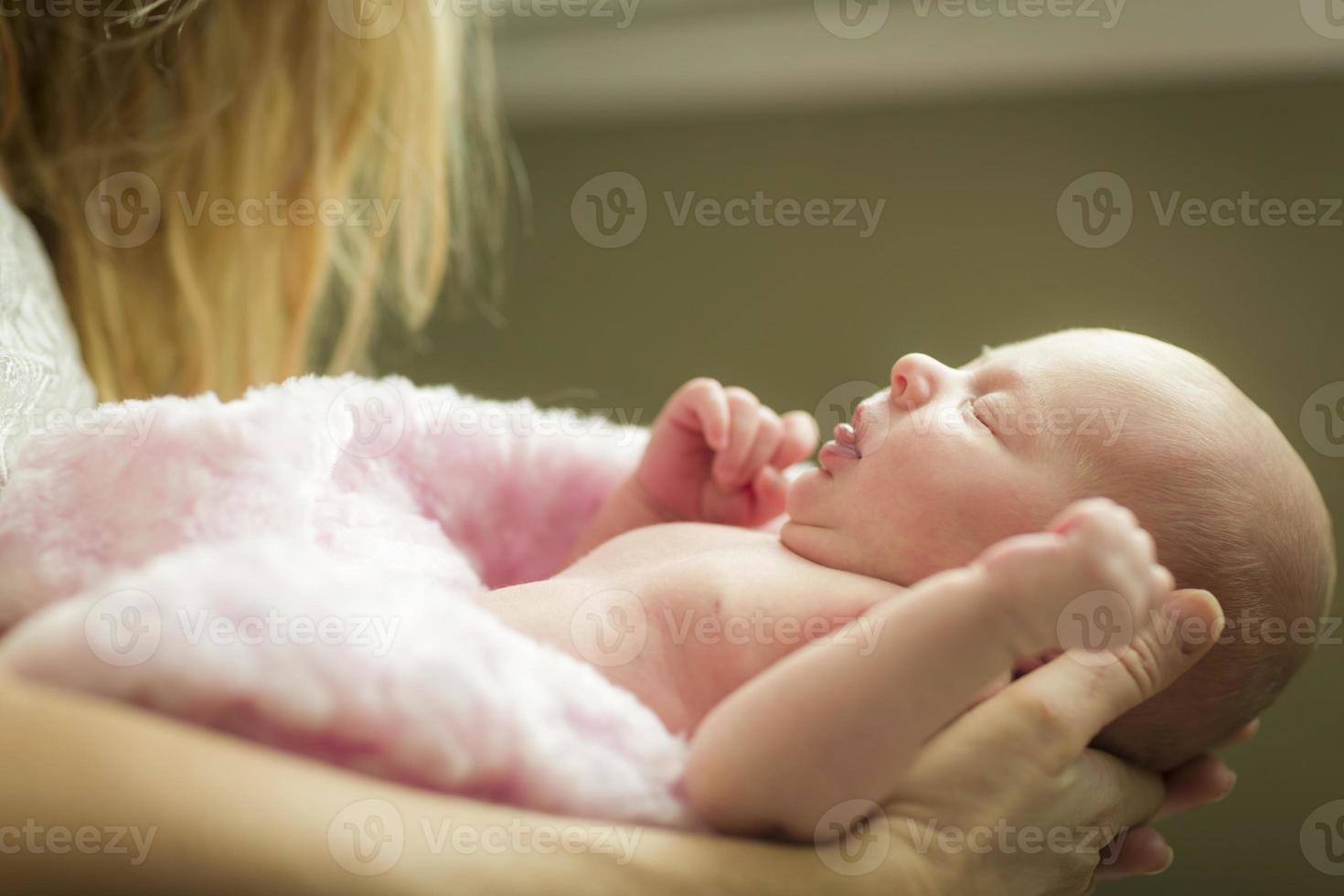 Hands of Mother Holding Her Newborn Baby Girl photo