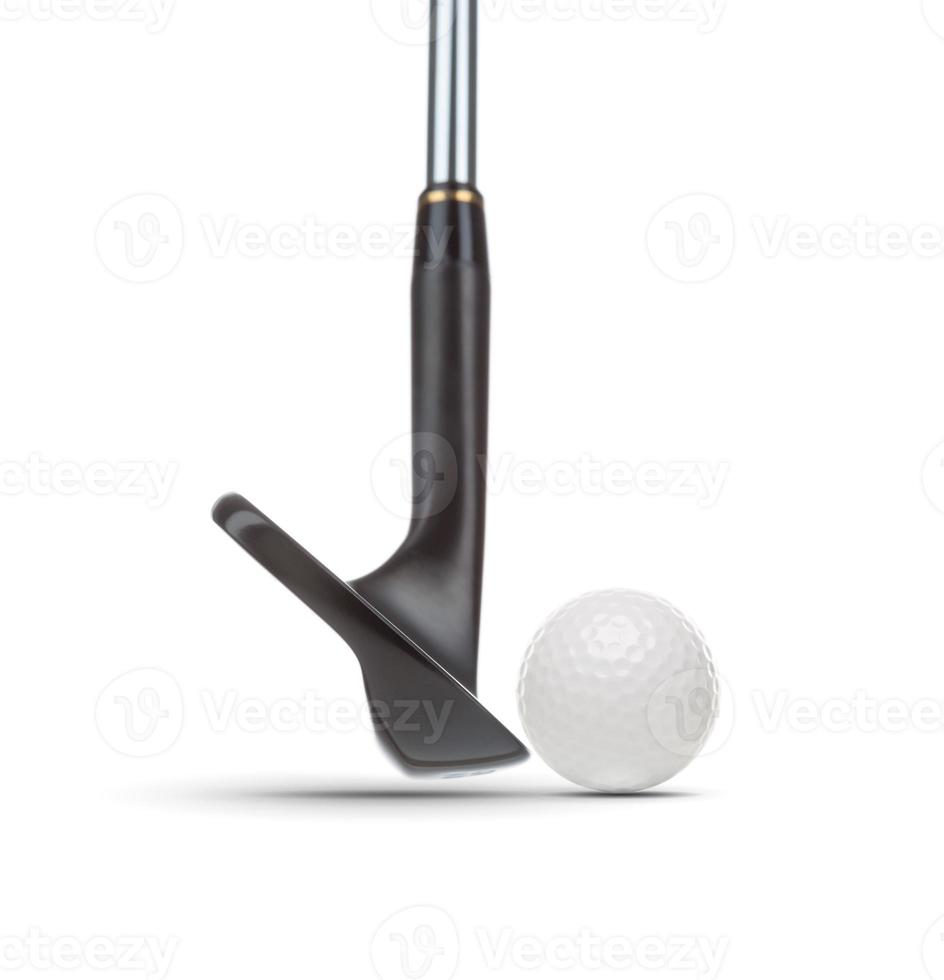 Black Golf Club Wedge Iron and Golf Ball on White Background photo