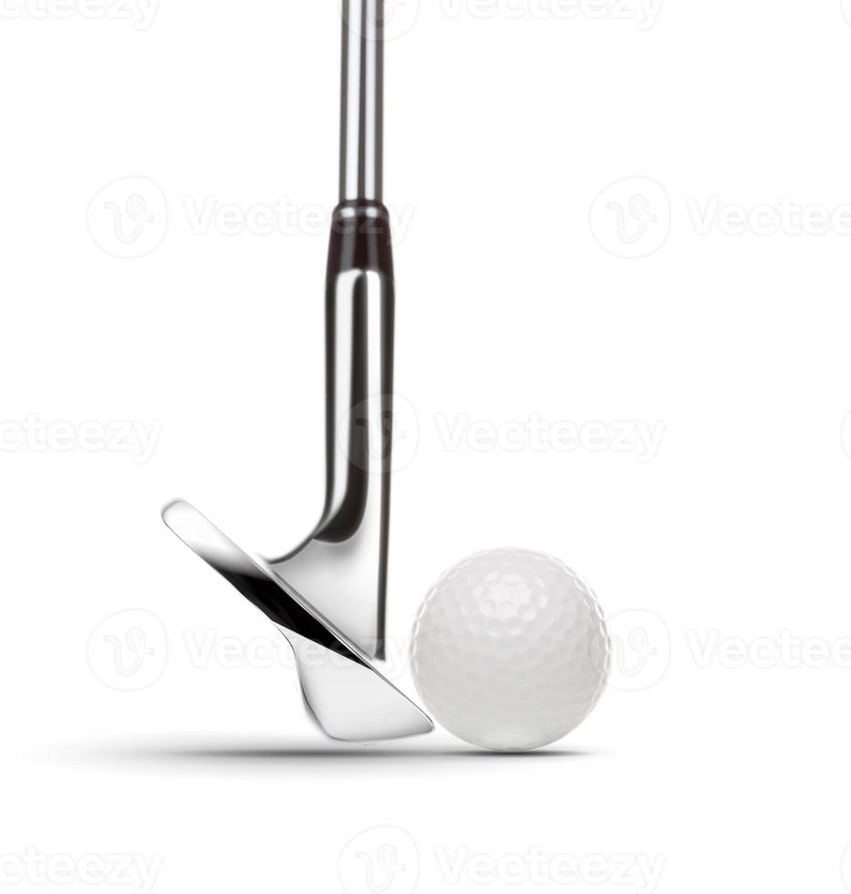 Chrome Golf Club Wedge Iron and Golf Ball on White Background photo