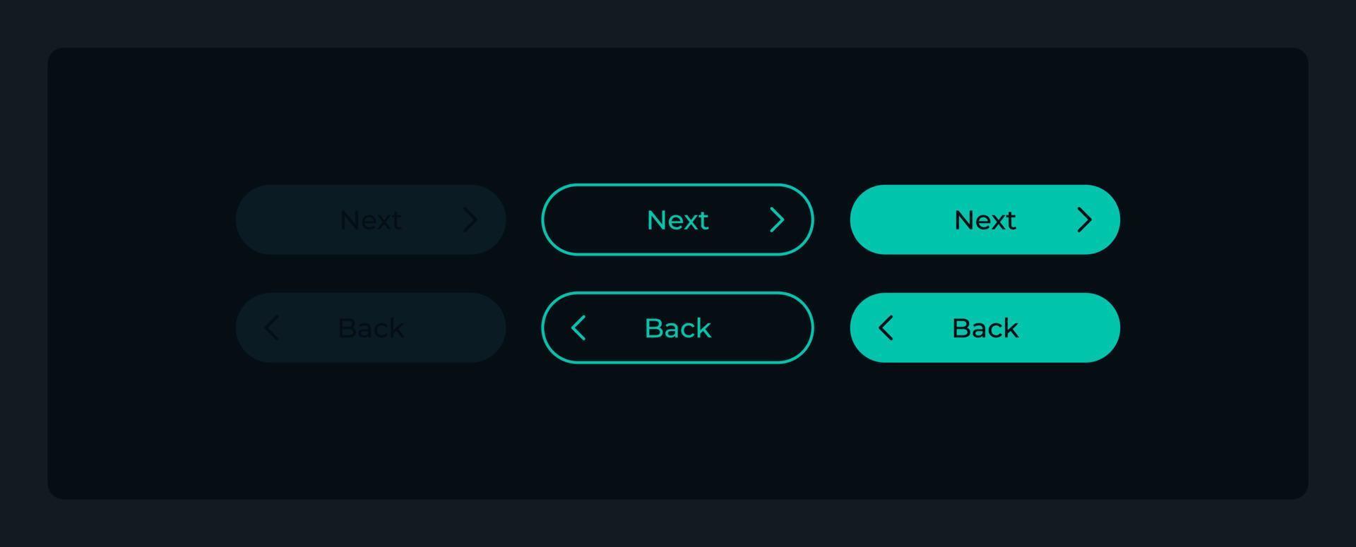 Back and next login buttons UI elements kit. Isolated vector components