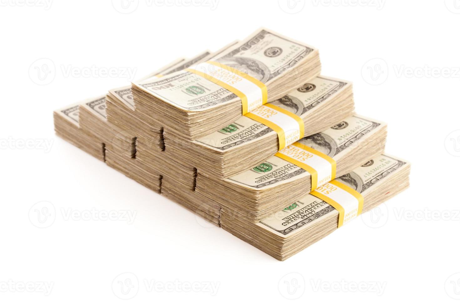 Stacks of One Hundred Dollar Bills Isolated photo