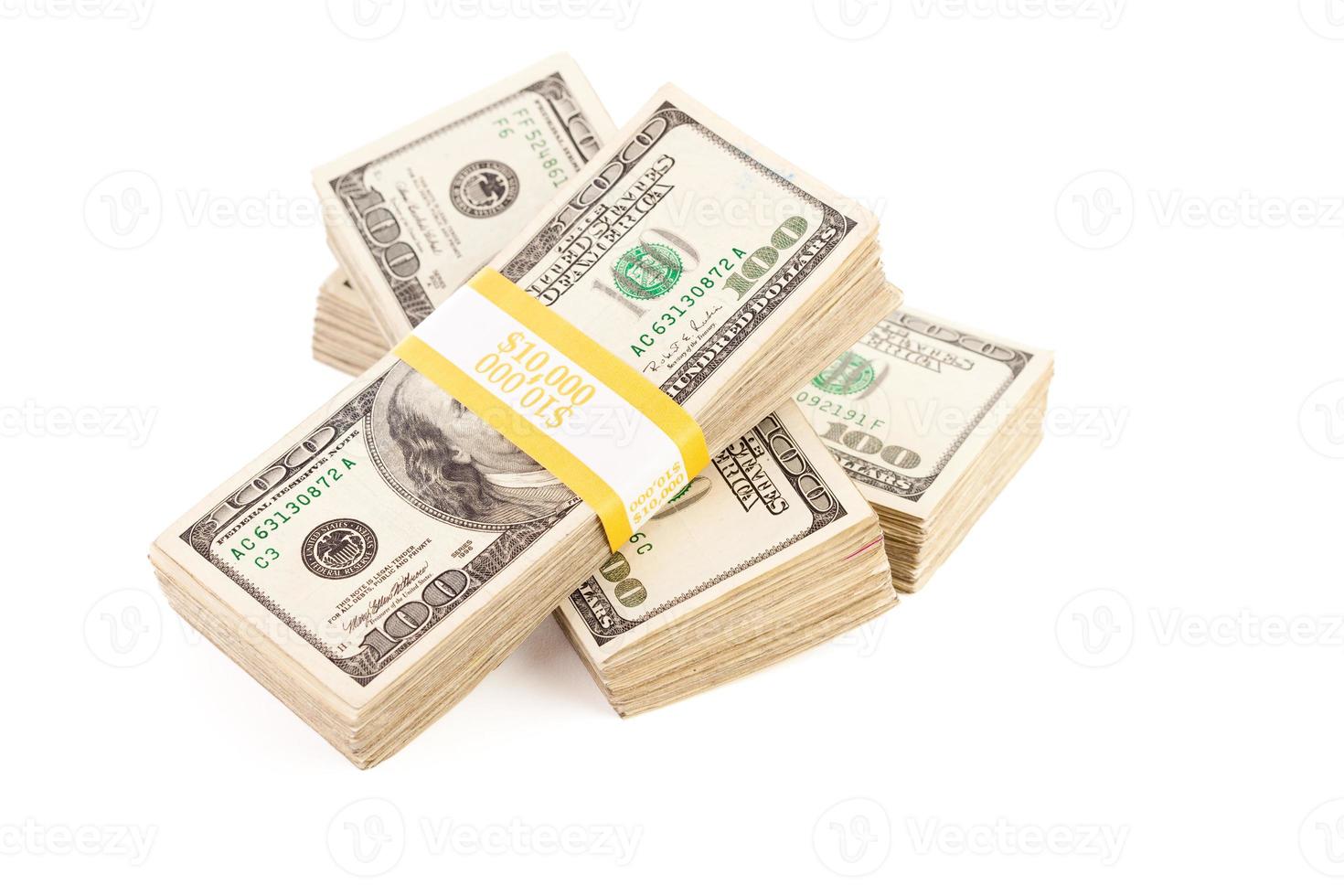 Stacks of One Hundred Dollar Bills Isolated photo