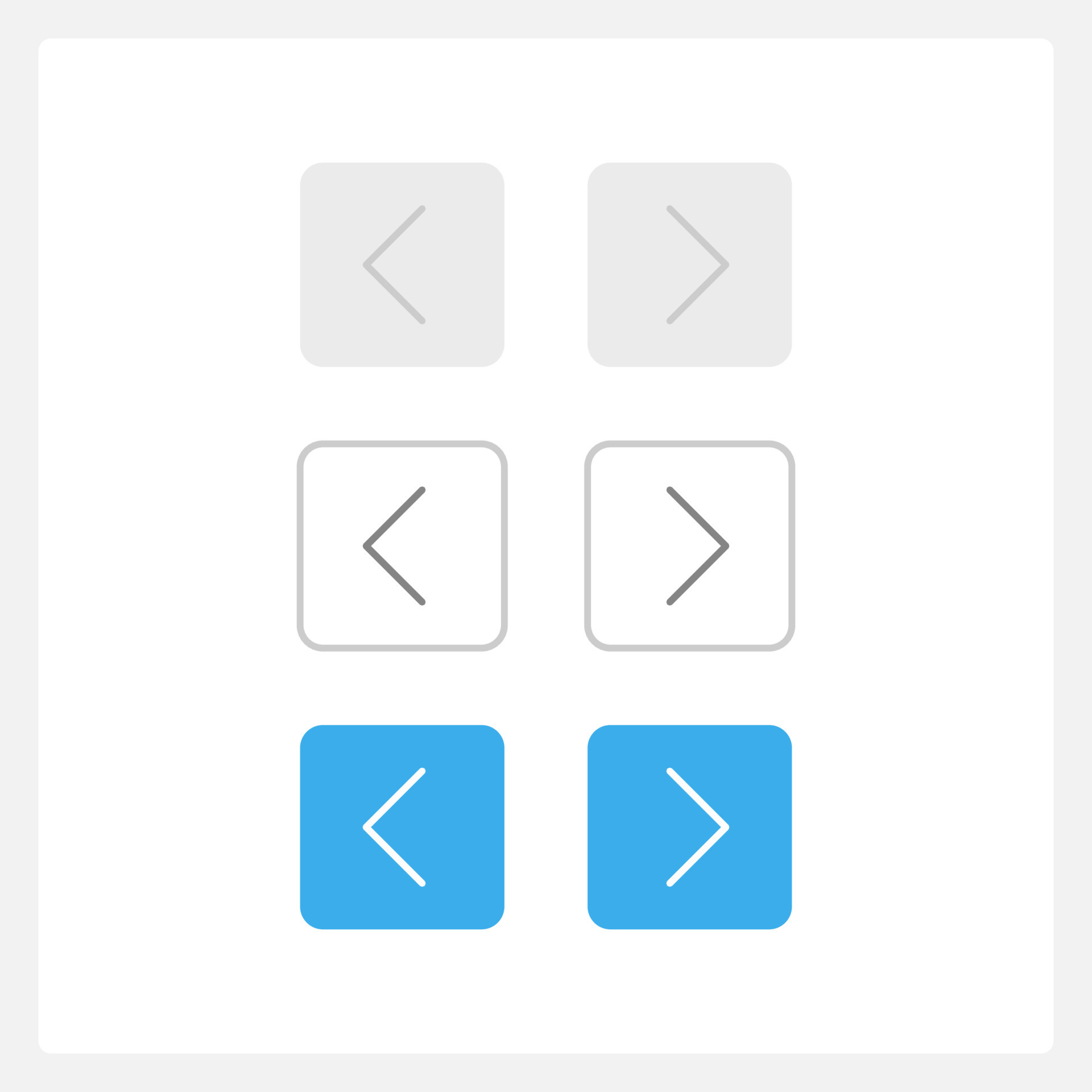 Left and right arrows UI elements kit. Page move isolated vector